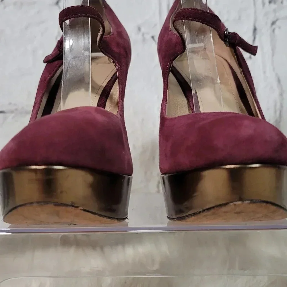 Joan & David Daquimberly Mary Jane Purple Gold Pumps Platform Heel Leather Suede - Picture 4 of 15